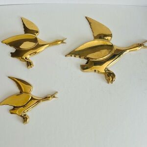 Vintage Brass Flying Geese Trio Wall Plaques  Mid-Century Modern.